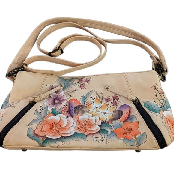 Anna by Anucshka Birds In Blush Hand-Painted Hobo Bag‎ - Picture 3 of 13